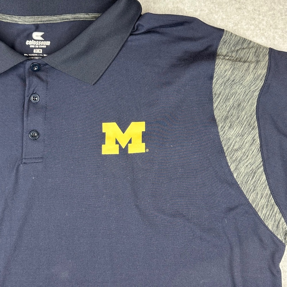 Colosseum Michigan Wolverines Polo Shirt Mens 3XL Navy‎ Blue Short Sleeve NCAA
